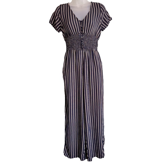 Hollister Pants - Hollister Women’s Navy White Yellow Striped Jumpsuit Small EUC Coastal Summer